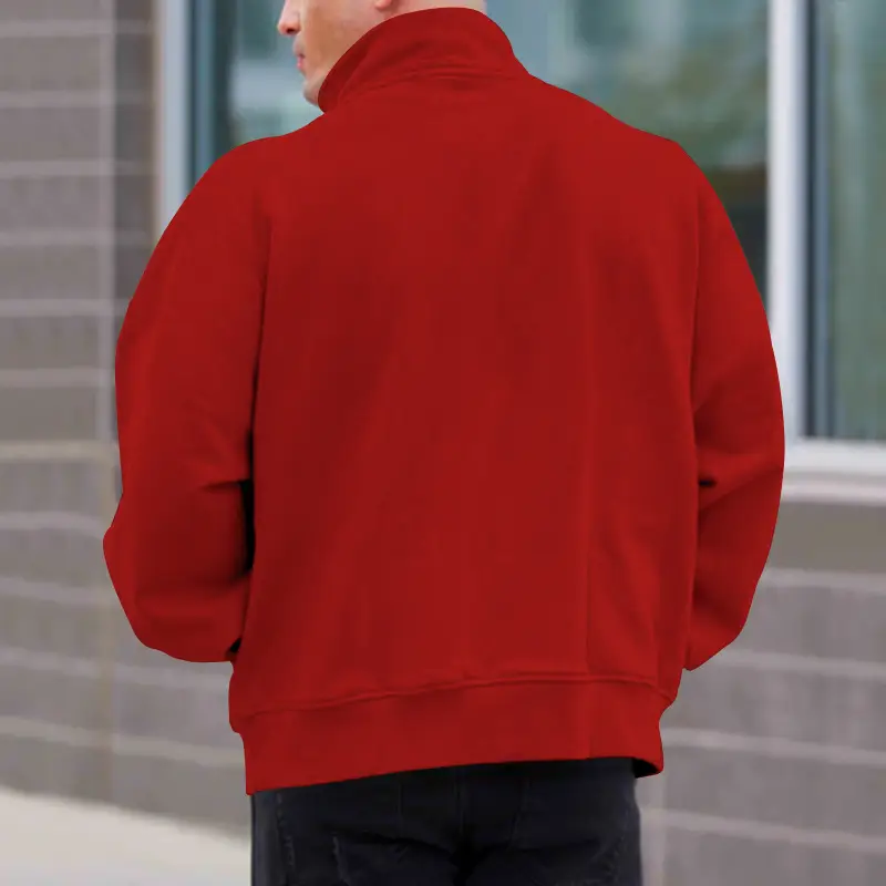 Men Fleece Warm Collar Sweatshirt Maroon Full Zip — feature 31