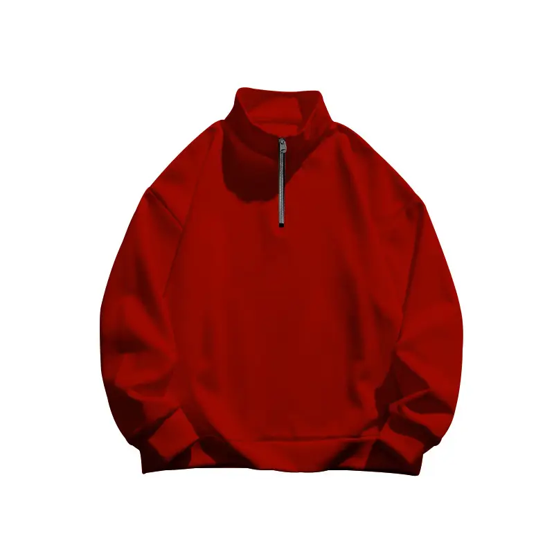 Men Fleece Warm Collar Sweatshirt Maroon Full Zip — feature 32