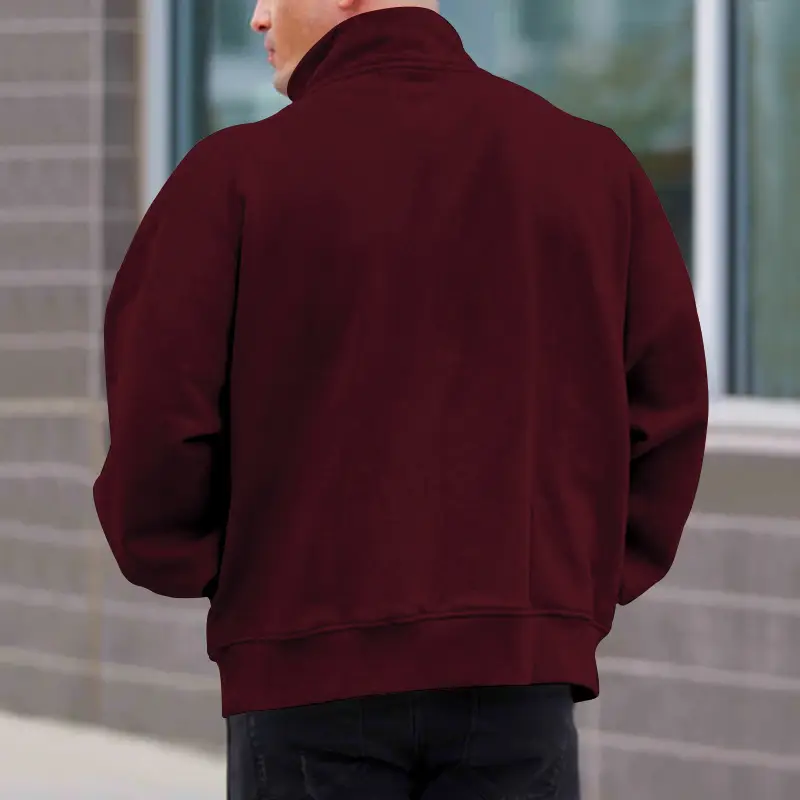 Men Fleece Warm Collar Sweatshirt Maroon Full Zip — feature 36