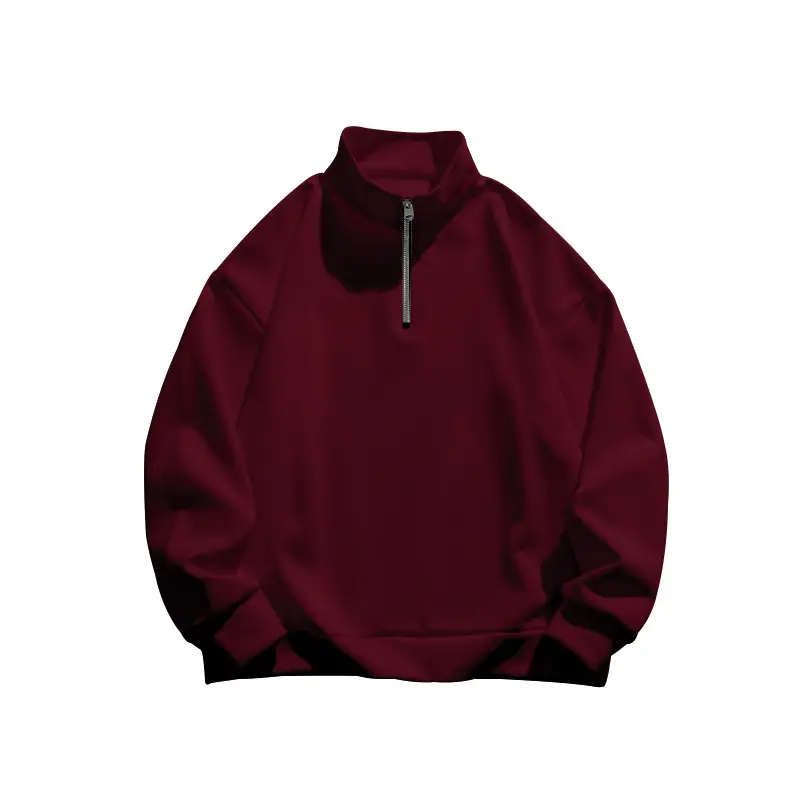 Men Fleece Warm Collar Sweatshirt Maroon Full Zip — feature 37