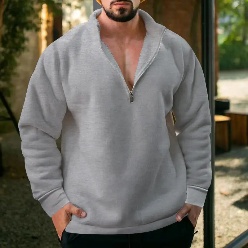 Men Fleece Warm Collar Sweatshirt Maroon Full Zip — feature 39