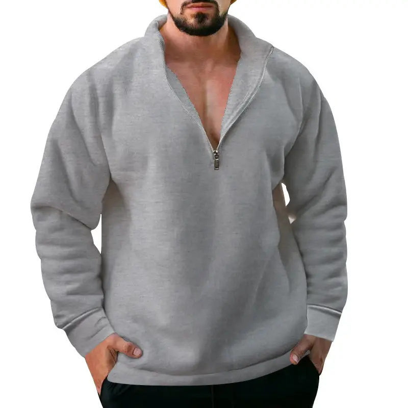 Men Fleece Warm Collar Sweatshirt Maroon Full Zip — feature 40