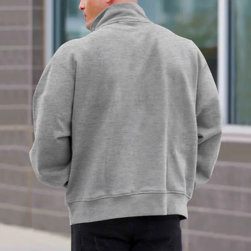 Men Fleece Warm Collar Sweatshirt Maroon Full Zip — feature 41
