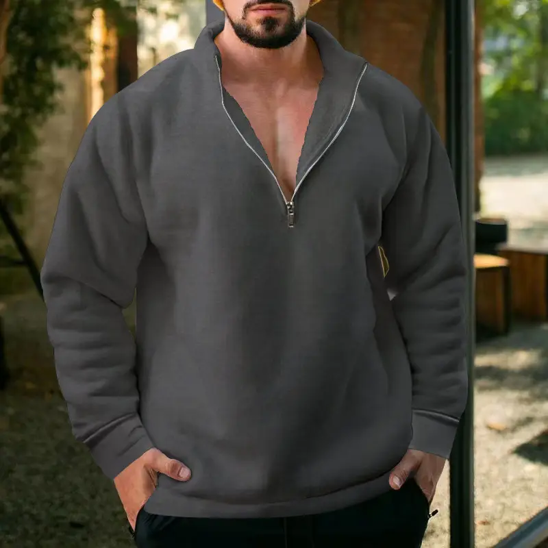Men Fleece Warm Collar Sweatshirt Maroon Full Zip — feature 44