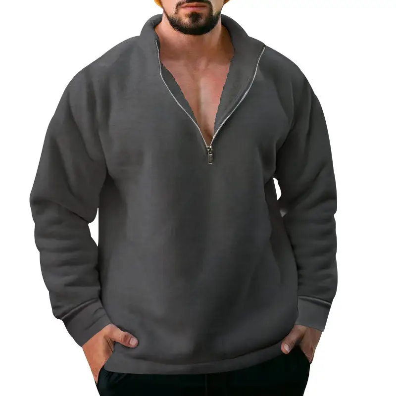 Men Fleece Warm Collar Sweatshirt Maroon Full Zip — feature 45