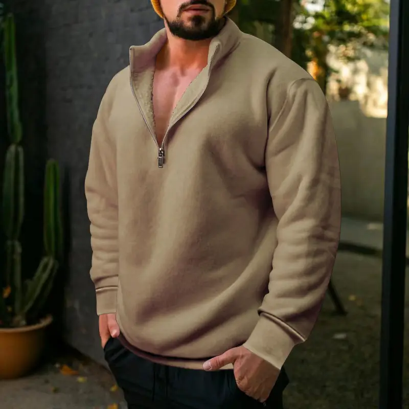 Men Fleece Warm Collar Sweatshirt Maroon Full Zip — feature 48
