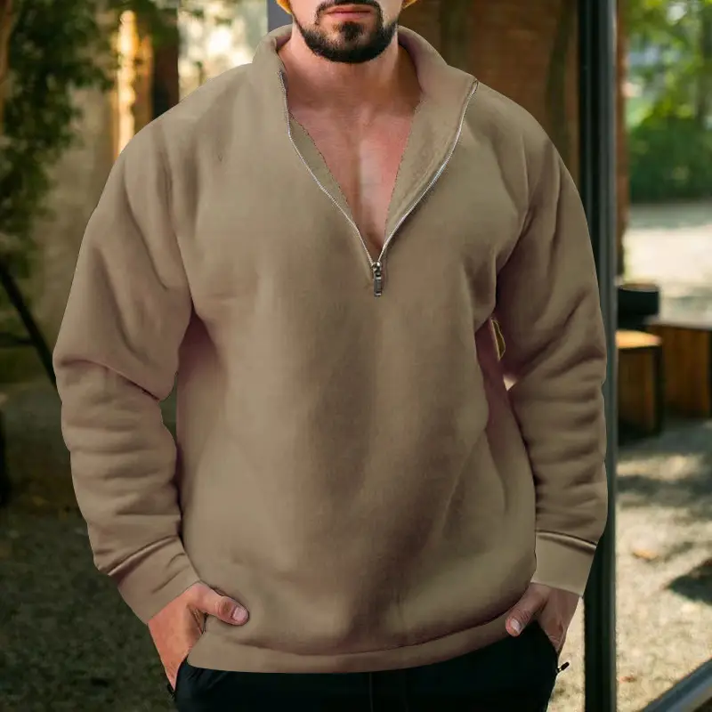 Men Fleece Warm Collar Sweatshirt Maroon Full Zip — feature 49