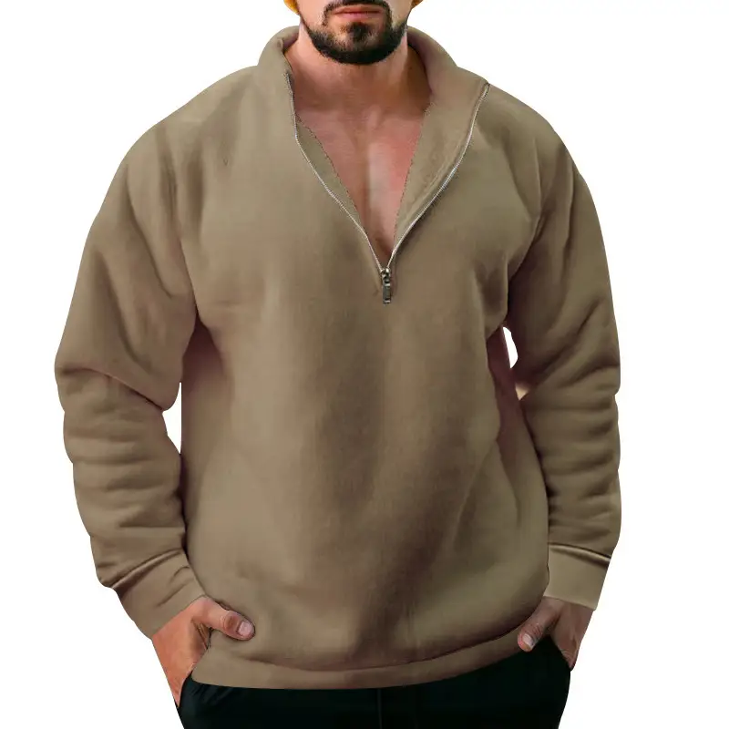 Men Fleece Warm Collar Sweatshirt Maroon Full Zip — feature 50