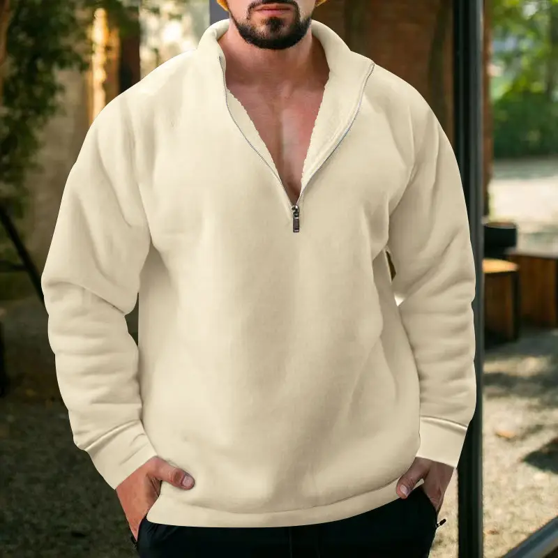 Men Fleece Warm Collar Sweatshirt Maroon Full Zip — feature 54