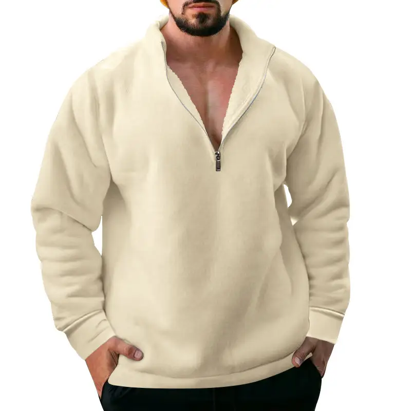 Men Fleece Warm Collar Sweatshirt Maroon Full Zip — feature 55