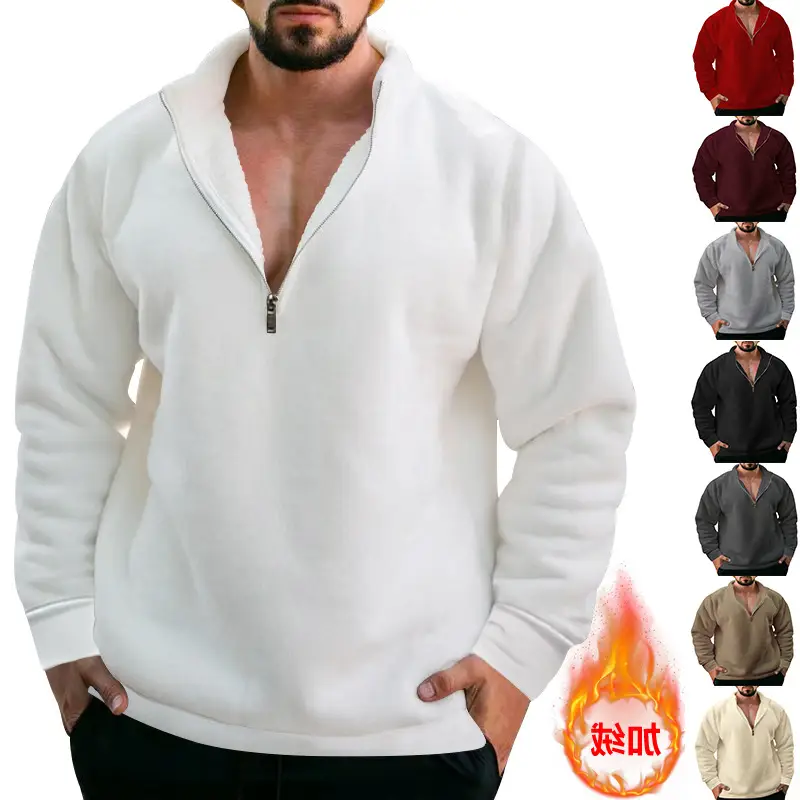 Men Fleece Warm Collar Sweatshirt Maroon Full Zip — feature 7