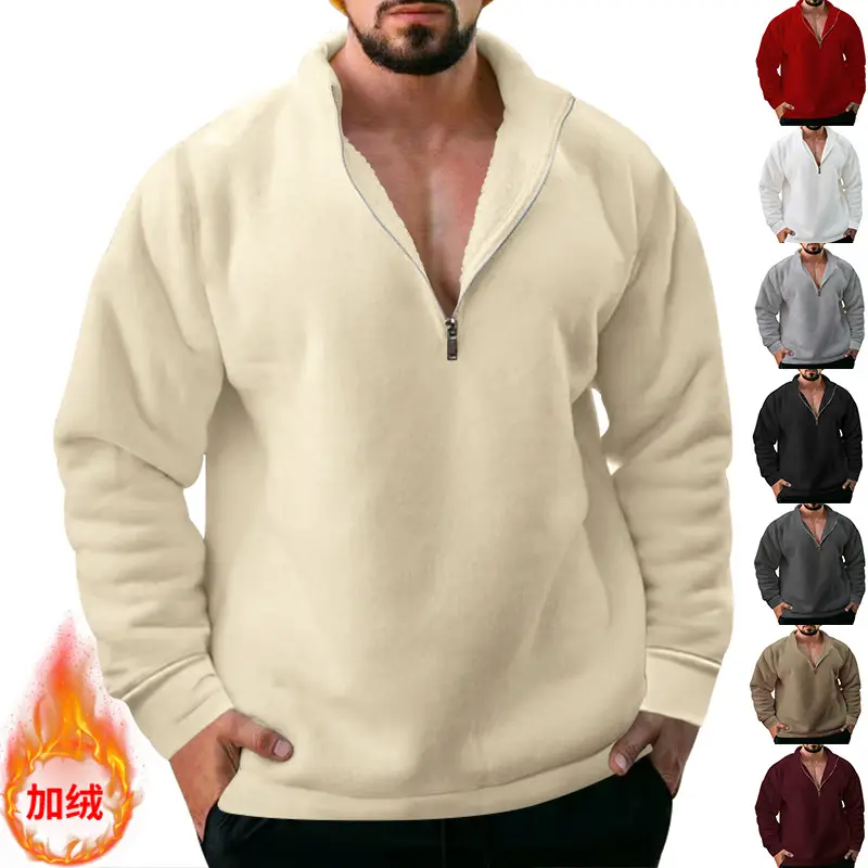 Men Fleece Warm Collar Sweatshirt Maroon Full Zip — feature 9