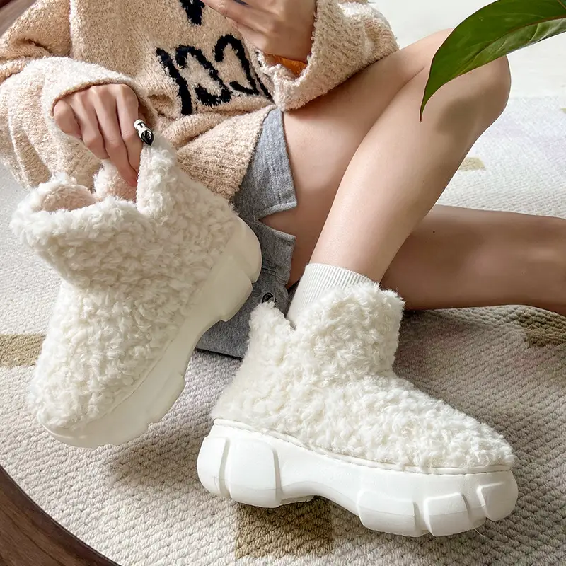 Qidan Shoes Factory Woolen Cotton Slippers Women's Winter Korean Style Casual Warm Plus Velvet High Top Eva Thick-Soled Snow Boots Women - Image 5