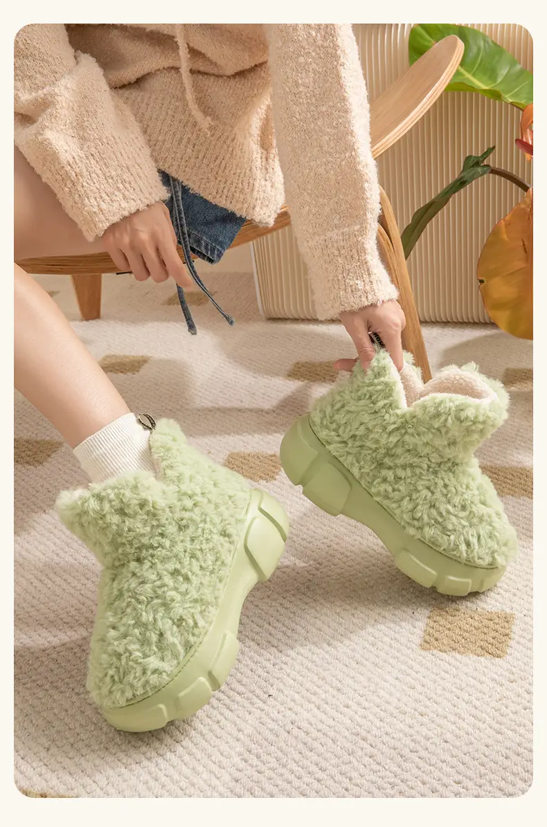 Qidan Shoes Factory Woolen Cotton Slippers Women's Winter Korean Style Casual Warm Plus Velvet High Top Eva Thick-Soled Snow Boots Women — feature 20
