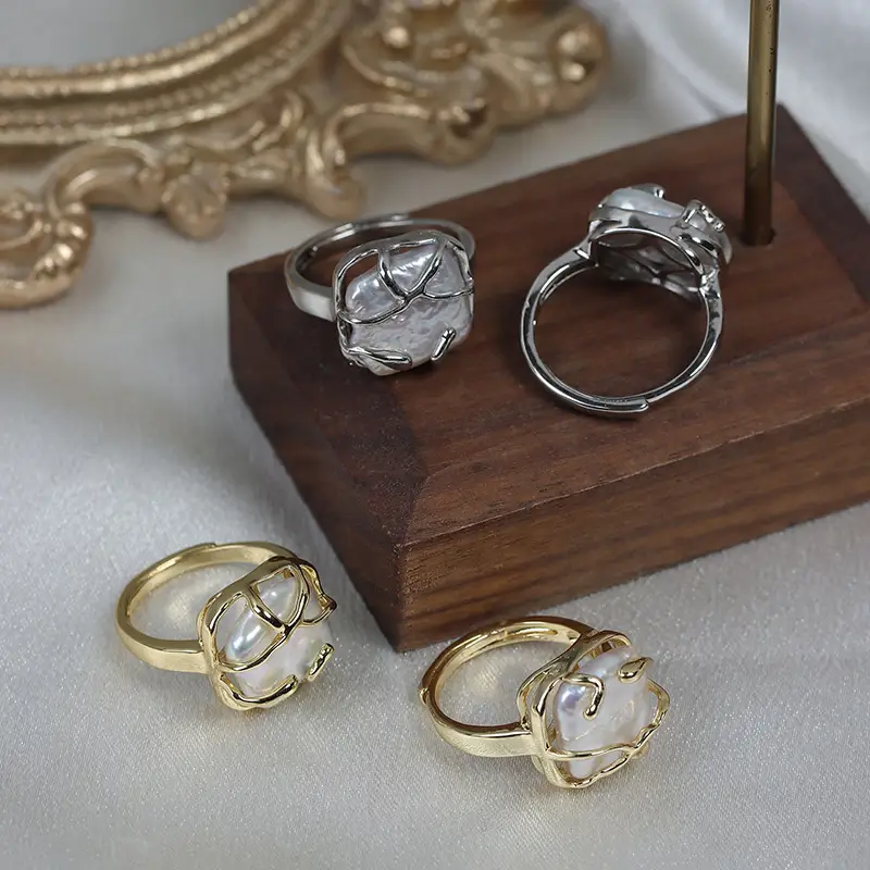 Adjustable Pearl Rings for Women Gold Plated - Image 4