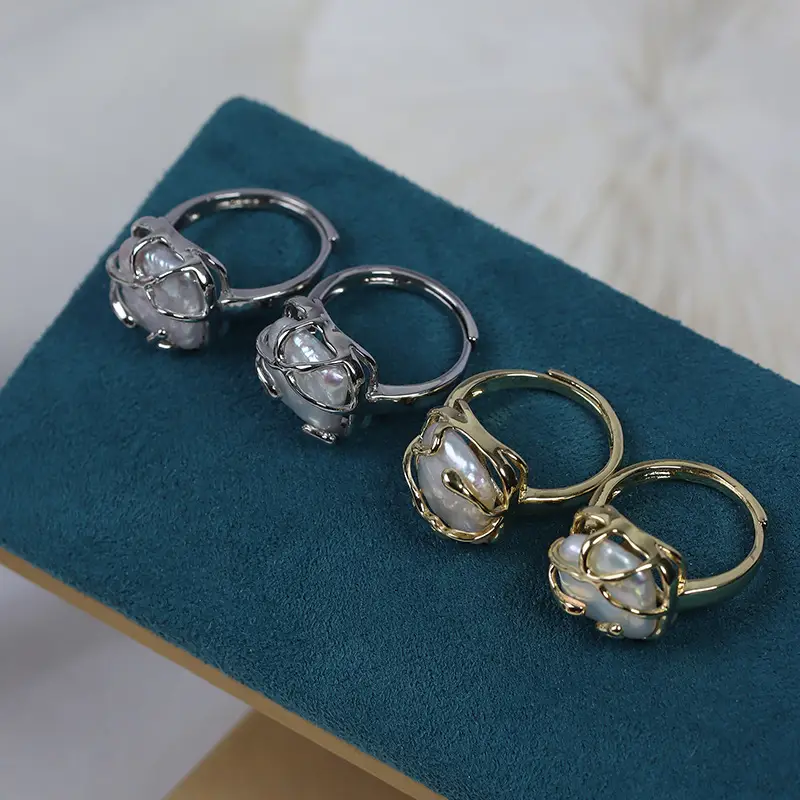 Adjustable Pearl Rings for Women Gold Plated - Image 5
