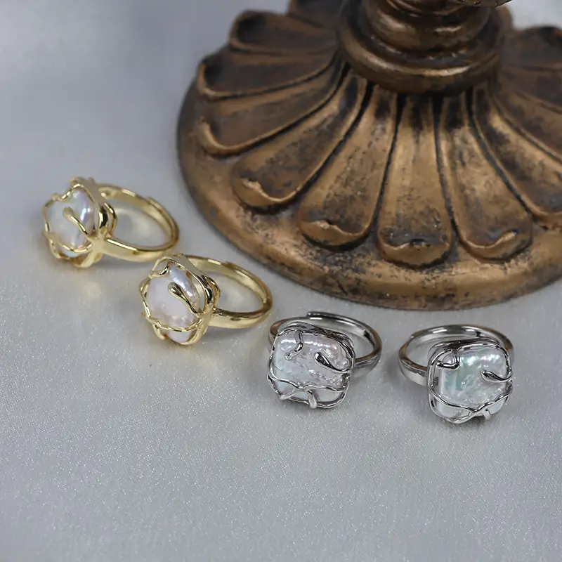 Adjustable Pearl Rings for Women Gold Plated - Image 6