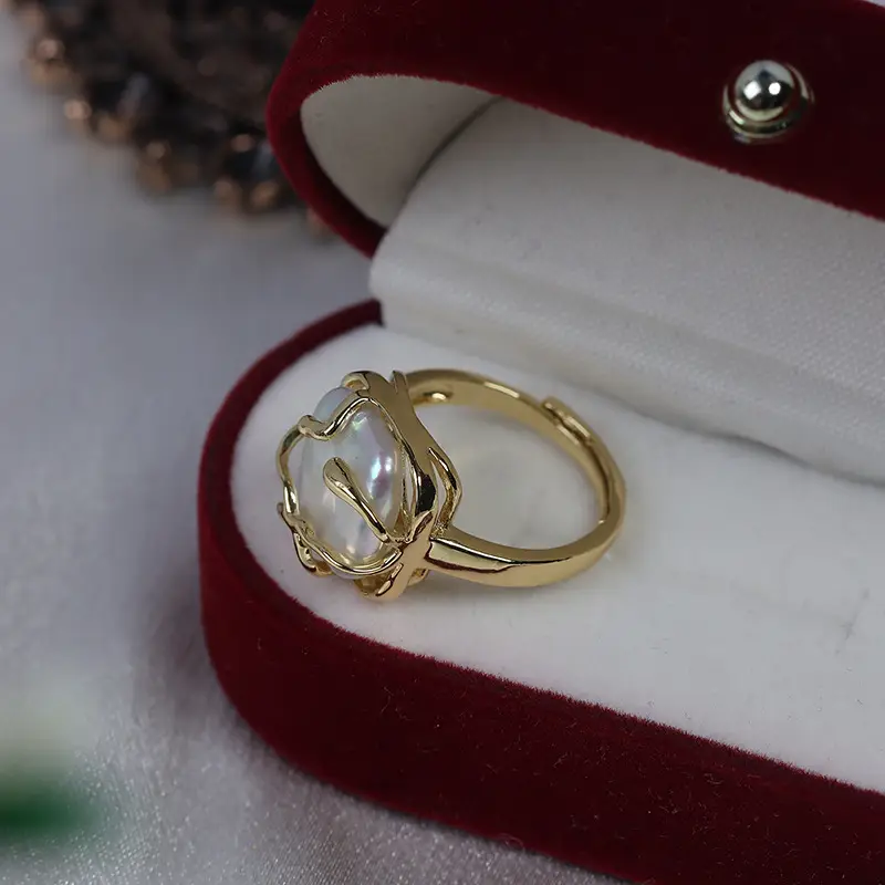 Adjustable Pearl Rings for Women Gold Plated - Image 2