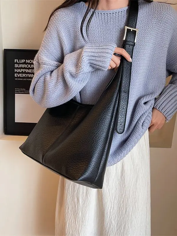 Women Retro Black Shoulder Bag 2023 Winter Textured - Image 7