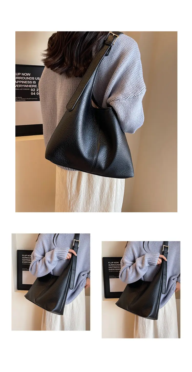 Women Retro Black Shoulder Bag 2023 Winter Textured — feature 26