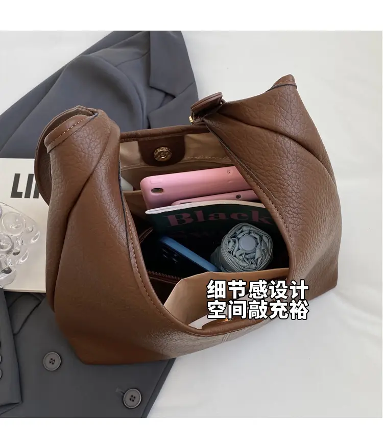 Women Retro Black Shoulder Bag 2023 Winter Textured — feature 7