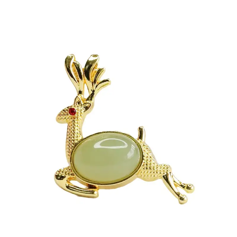 Guan Yu Jade Pendant with Little Deer Design Gold Necklace - Image 6