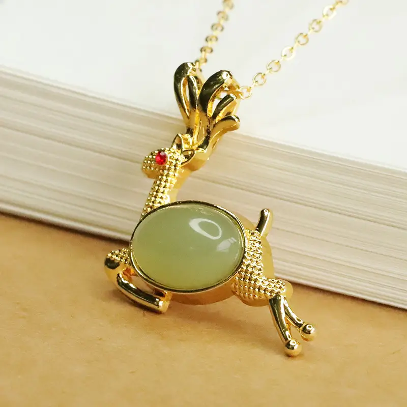 Aiyu Little Deer Jade Necklace with Clear Water Pendant
