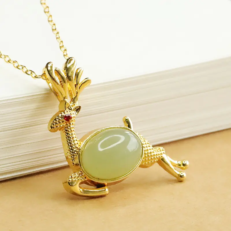 Aiyu Little Deer Jade Necklace with Clear Water Pendant