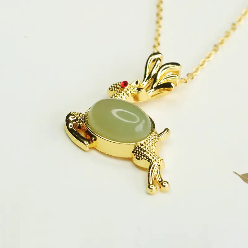 Aiyu Little Deer Jade Necklace with Clear Water Pendant