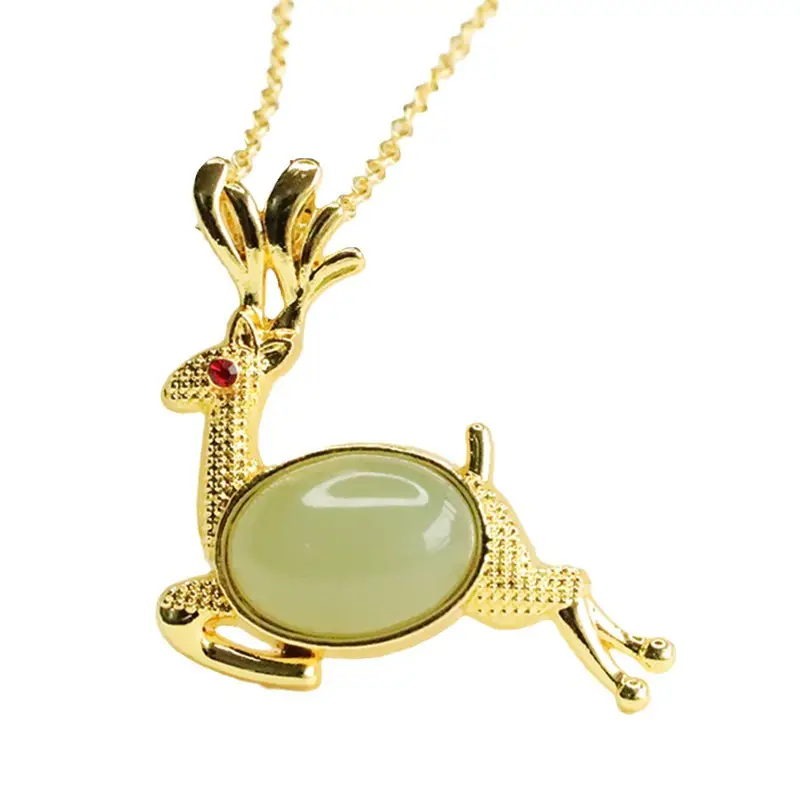 Aiyu Little Deer Jade Necklace with Clear Water Pendant