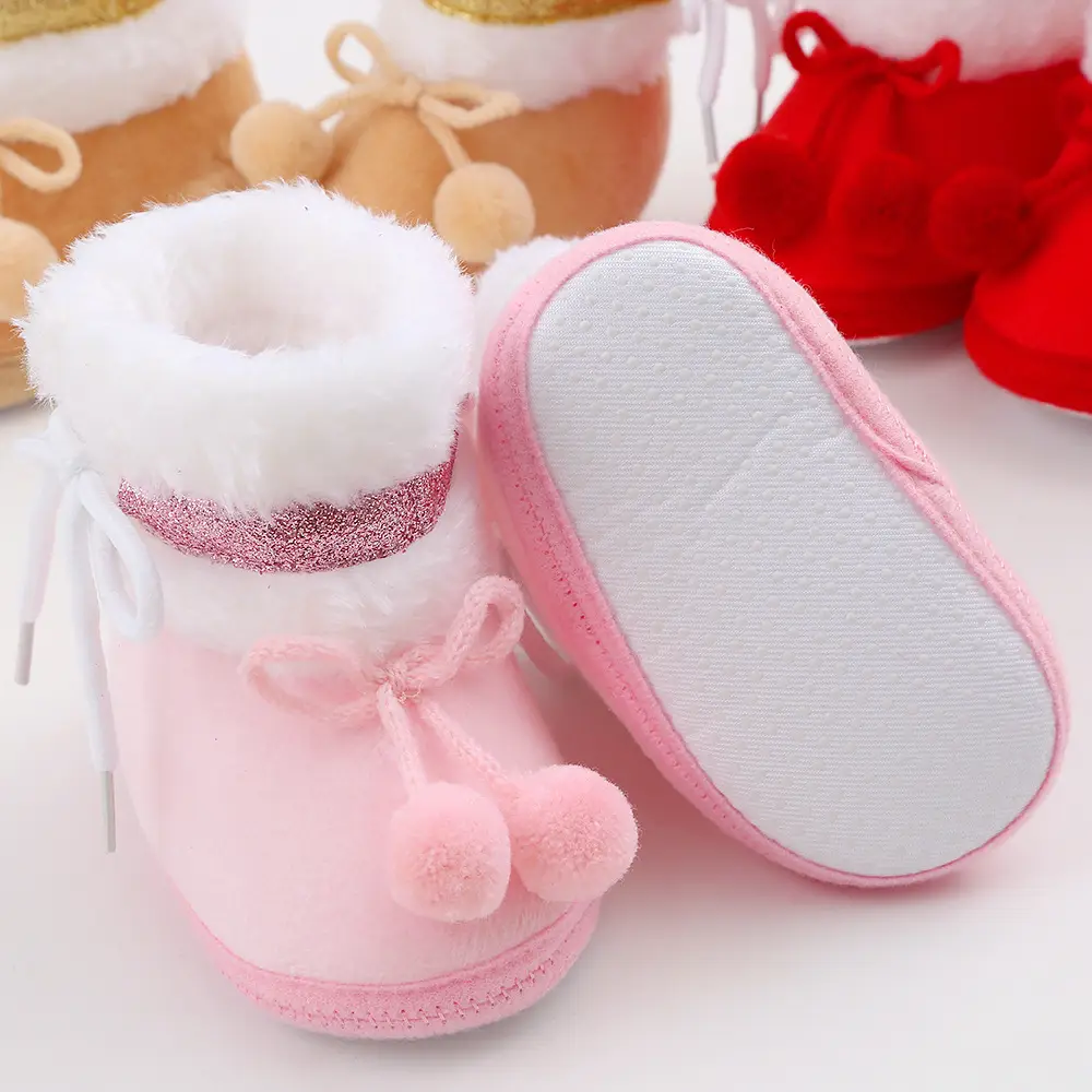 Red Fleece Baby Slippers 0-1 Year Old Winter Boots