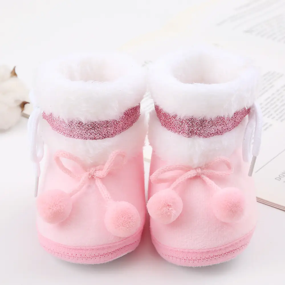 Red Fleece Baby Slippers 0-1 Year Old Winter Boots — feature 1