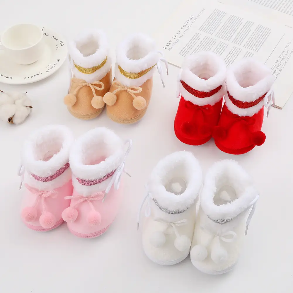 Red Fleece Baby Slippers 0-1 Year Old Winter Boots — feature 18