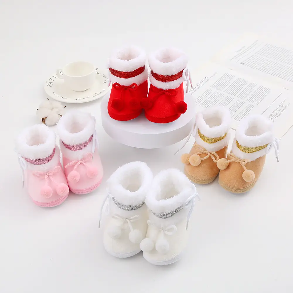 Red Fleece Baby Slippers 0-1 Year Old Winter Boots — feature 19