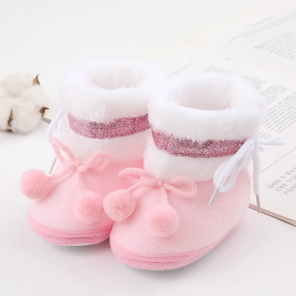 Red Fleece Baby Slippers 0-1 Year Old Winter Boots — feature 2