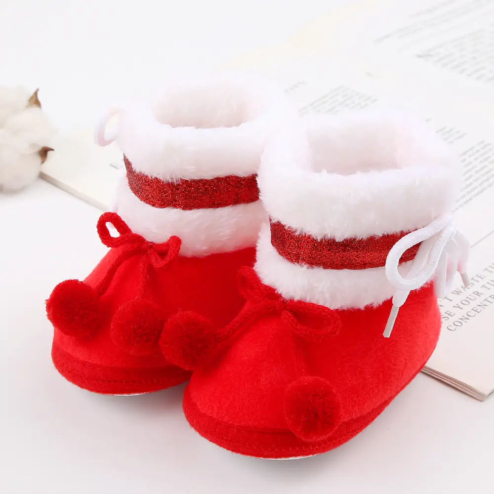 Red Fleece Baby Slippers 0-1 Year Old Winter Boots — feature 6