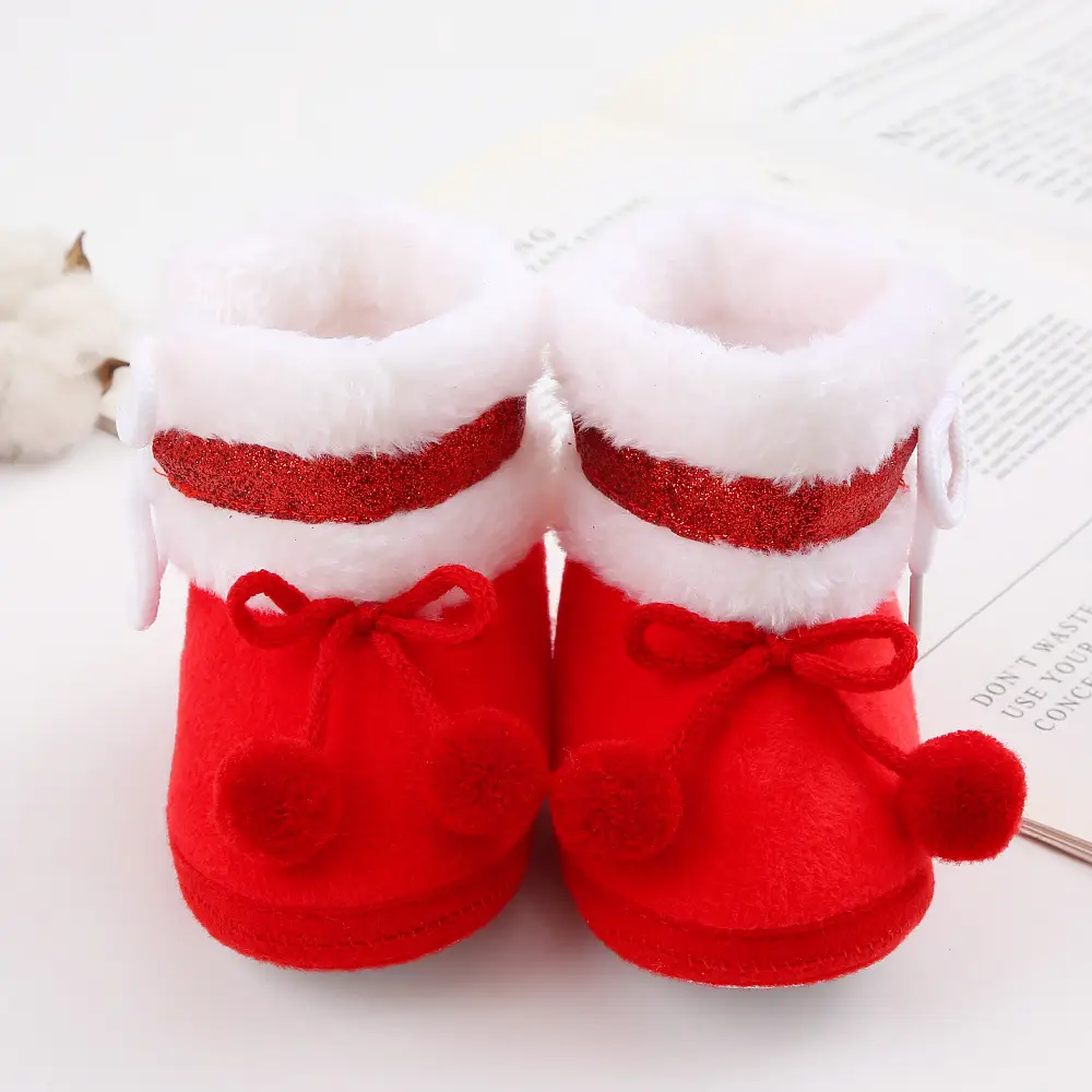 Red Fleece Baby Slippers 0-1 Year Old Winter Boots