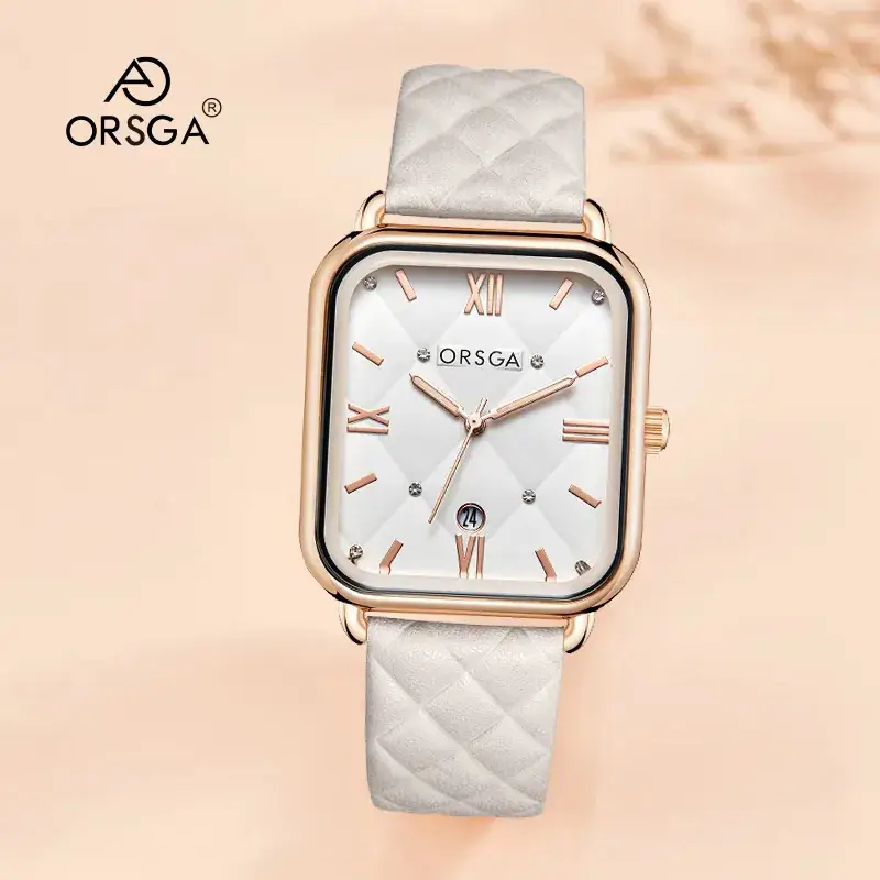 ORSGA Women's Quartz Watch White Leather Band Rose Gold - Image 19