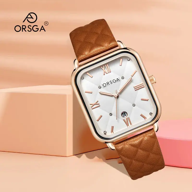 ORSGA Women's Quartz Watch White Leather Band Rose Gold - Image 20