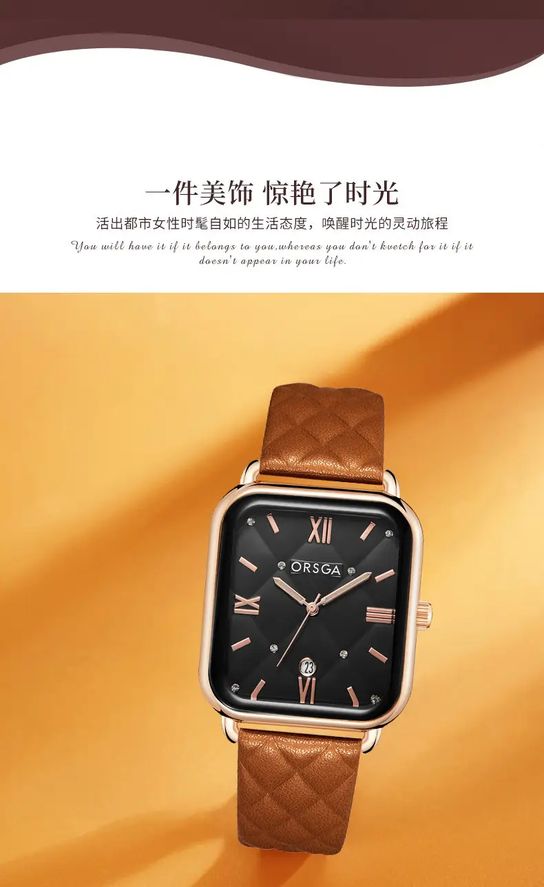 ORSGA Women's Quartz Watch White Leather Band Rose Gold — feature 11