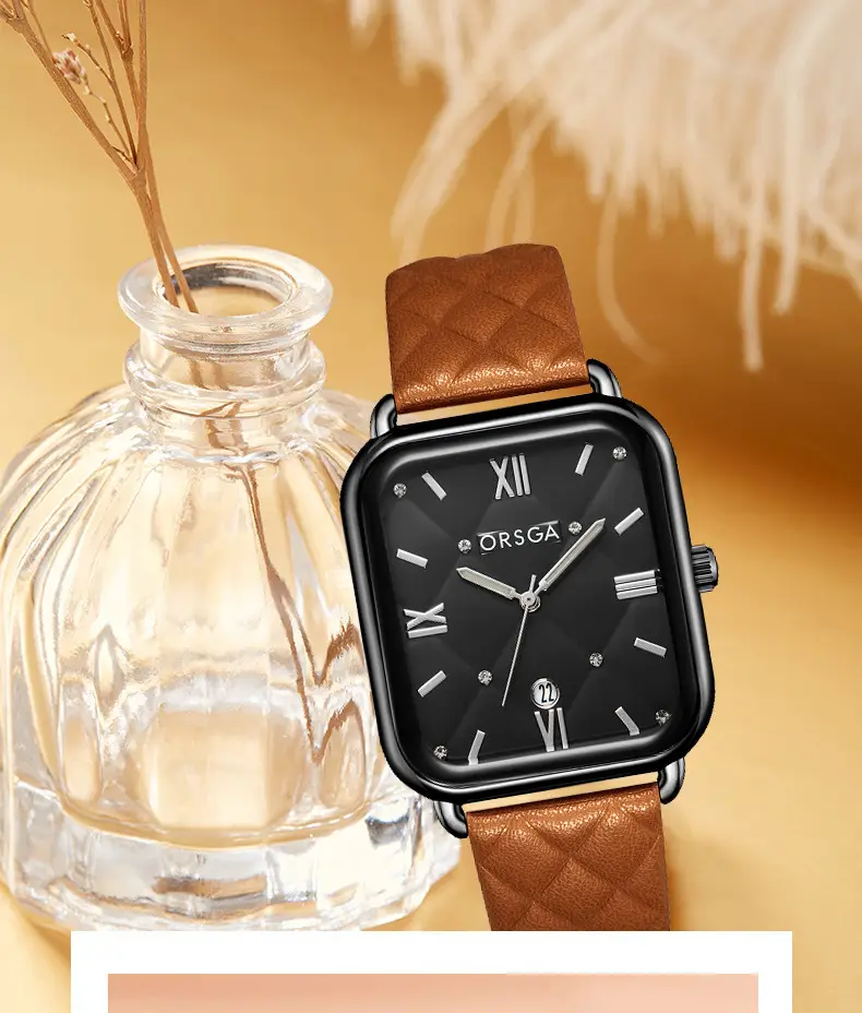 ORSGA Women's Quartz Watch White Leather Band Rose Gold — feature 5