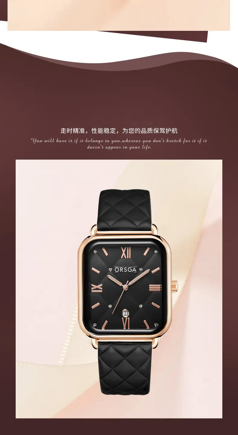 ORSGA Women's Quartz Watch White Leather Band Rose Gold — feature 8