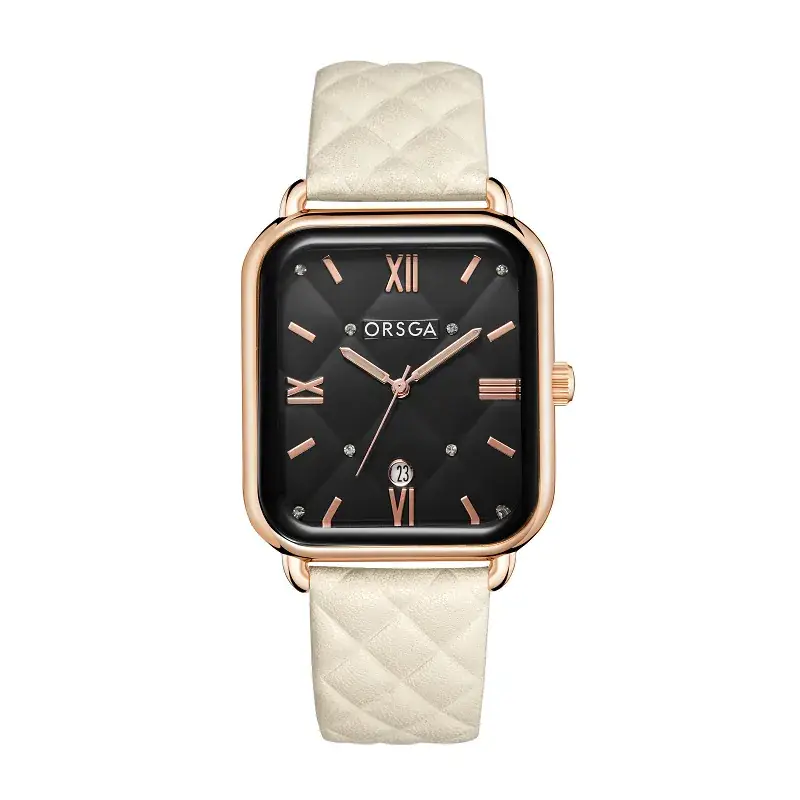 ORSGA Women's Quartz Watch White Leather Band Rose Gold - Image 11