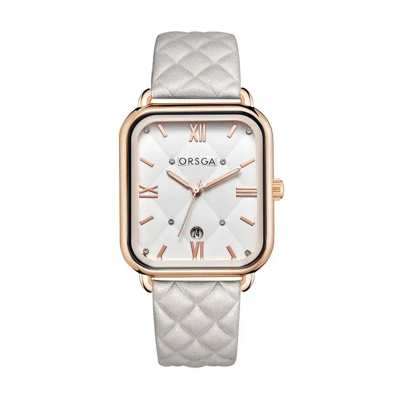 ORSGA Women's Quartz Watch White Leather Band Rose Gold - Image 5