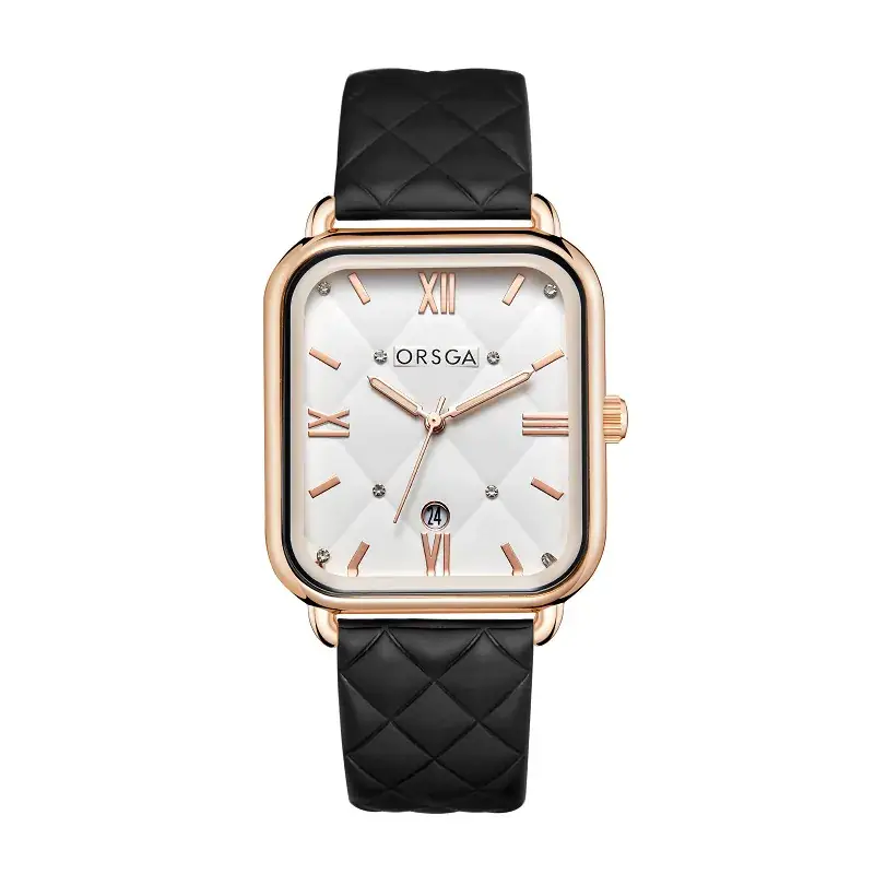 ORSGA Women's Quartz Watch White Leather Band Rose Gold - Image 6