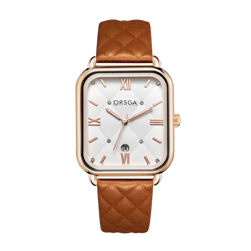 ORSGA Women's Quartz Watch White Leather Band Rose Gold - Image 7