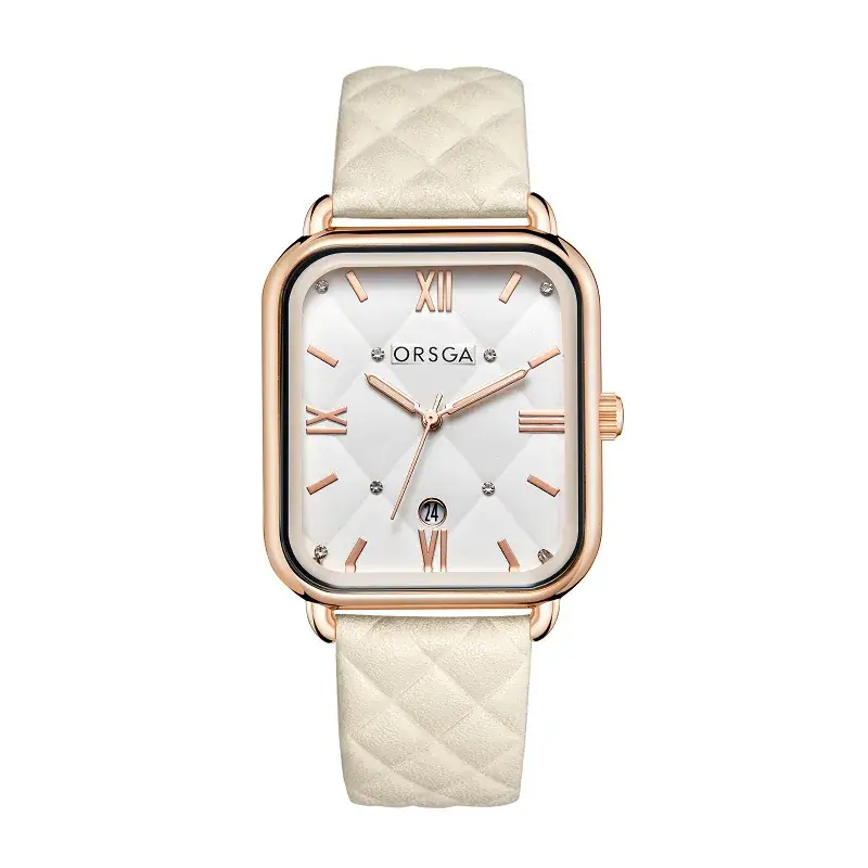 ORSGA Women's Quartz Watch White Leather Band Rose Gold - Image 8