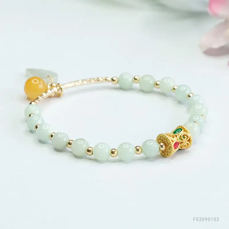 Jade Leaf Half Bangle Bracelet Green Gold - Image 4
