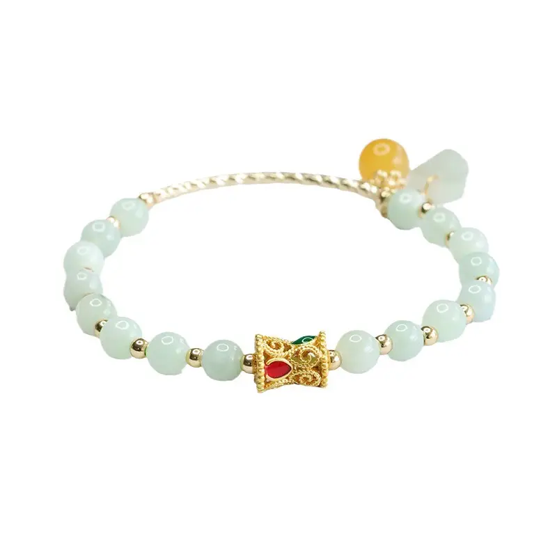 Jade Leaf Half Bangle Bracelet Green Gold - Image 6
