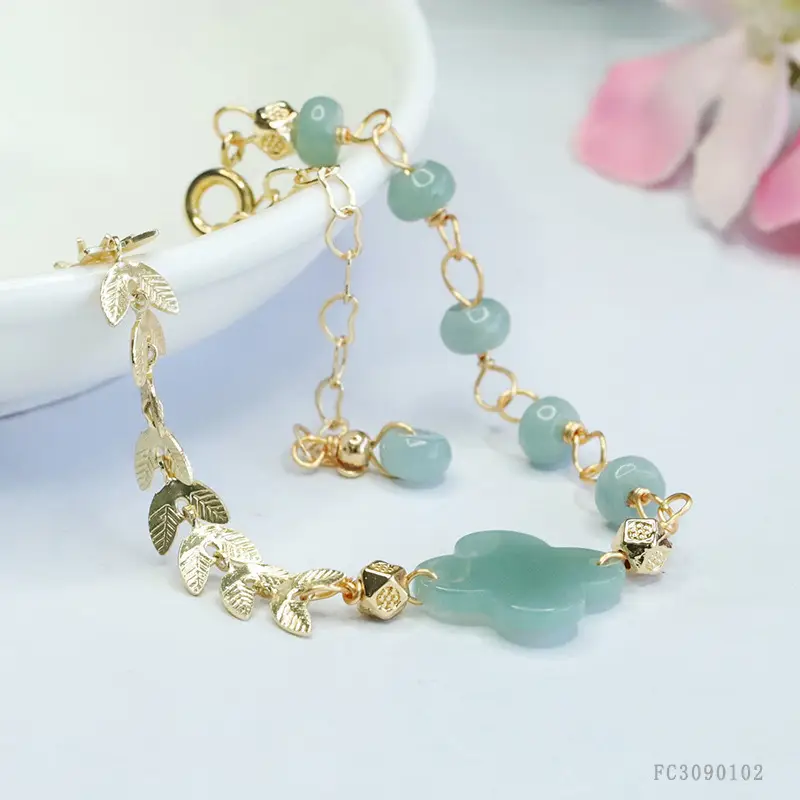Guan Yu Jade Blue Water Four Leaf Clover Bracelet for Women